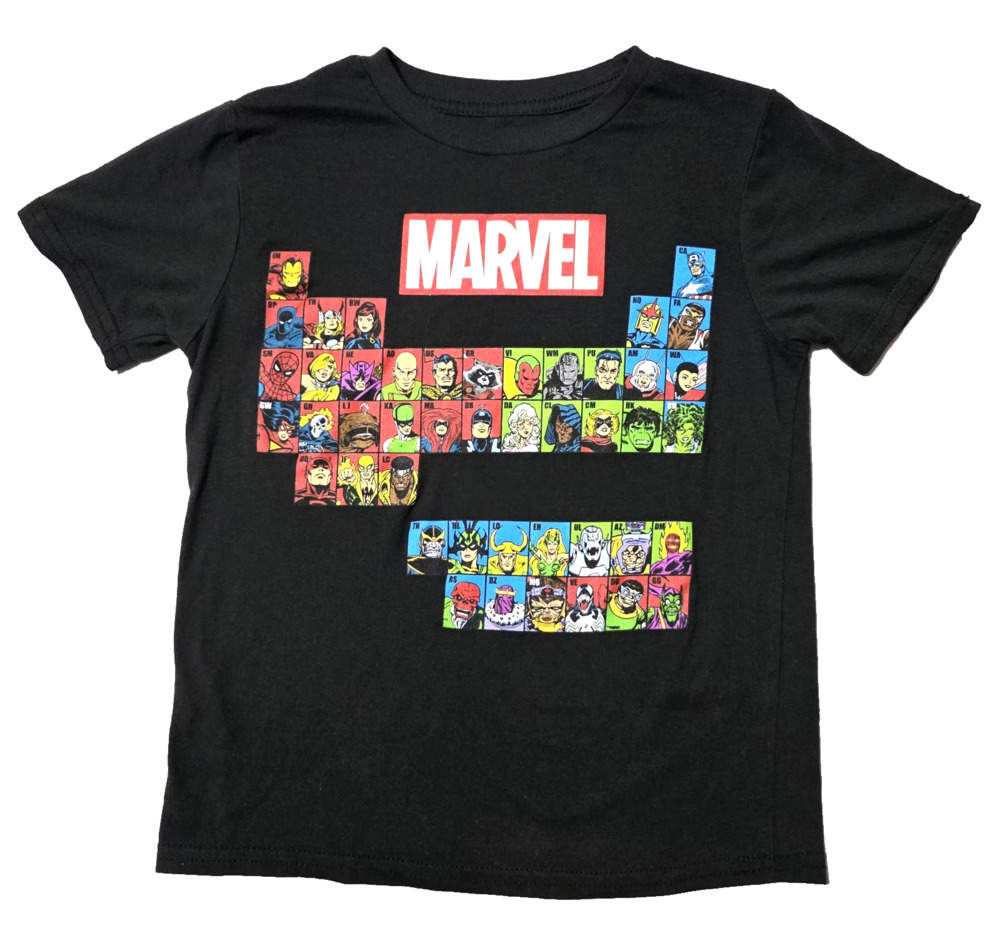Marvel Periodic Table of Heroes & Villains T-Shirt Youth Small Black Mad Engine
